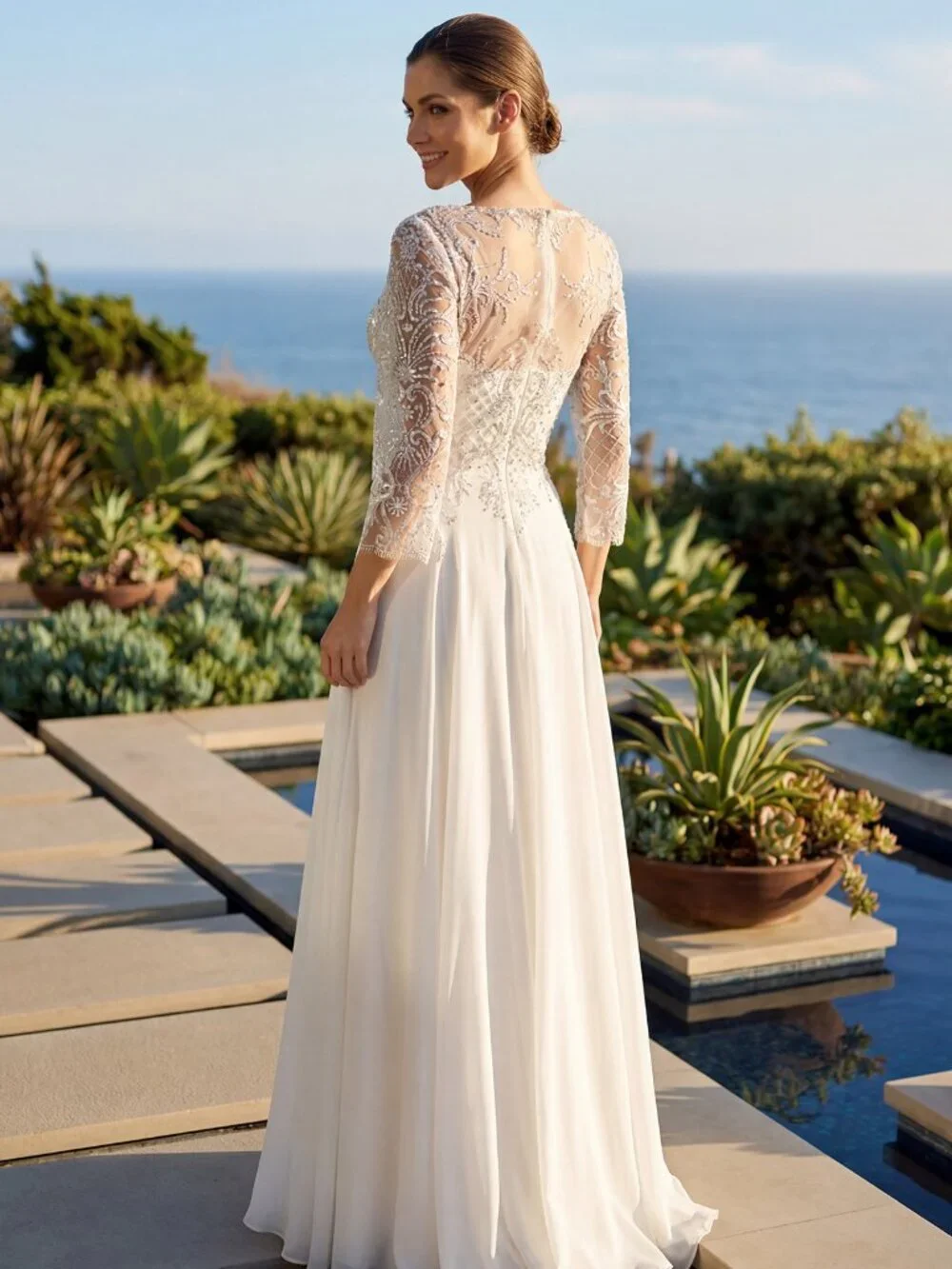 New Off White Wedding Dress w/ Sequins Embroidery & Layered Skirt JT M11-W - Picture 7 of 9